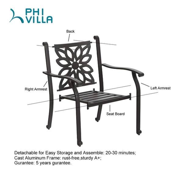 MFSTUDIO Cast Aluminum Patio Furniture 5 PCS One 37" Metal Dining